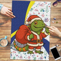 Curacao Christmas Puzzle with Santa Lizard Crown Gifts Snowflakes and Holiday Icons Design - Wonder Print Shop