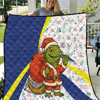 Curacao Christmas Quilt with Santa Lizard Crown Gifts Snowflakes and Holiday Icons Design - Wonder Print Shop