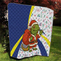 Curacao Christmas Quilt with Santa Lizard Crown Gifts Snowflakes and Holiday Icons Design - Wonder Print Shop