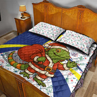 Curacao Christmas Quilt Bed Set with Santa Lizard Crown Gifts Snowflakes and Holiday Icons Design - Wonder Print Shop