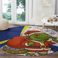 Curacao Christmas Round Carpet with Santa Lizard Crown Gifts Snowflakes and Holiday Icons Design - Wonder Print Shop