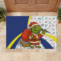 Curacao Christmas Rubber Doormat with Santa Lizard Crown Gifts Snowflakes and Holiday Icons Design - Wonder Print Shop