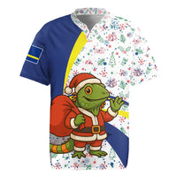 Curacao Christmas Rugby Jersey with Santa Lizard Crown Gifts Snowflakes and Holiday Icons Design - Wonder Print Shop