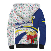 Curacao Christmas Sherpa Hoodie with Santa Lizard Crown Gifts Snowflakes and Holiday Icons Design - Wonder Print Shop