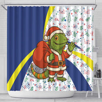 Curacao Christmas Shower Curtain with Santa Lizard Crown Gifts Snowflakes and Holiday Icons Design - Wonder Print Shop