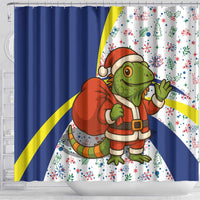 Curacao Christmas Shower Curtain with Santa Lizard Crown Gifts Snowflakes and Holiday Icons Design - Wonder Print Shop