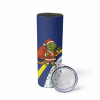 Curacao Christmas Skinny Tumbler with Santa Lizard Crown Gifts Snowflakes and Holiday Icons Design - Wonder Print Shop