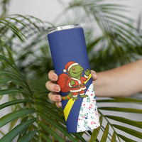 Curacao Christmas Skinny Tumbler with Santa Lizard Crown Gifts Snowflakes and Holiday Icons Design - Wonder Print Shop