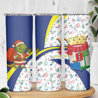 Curacao Christmas Skinny Tumbler with Santa Lizard Crown Gifts Snowflakes and Holiday Icons Design - Wonder Print Shop