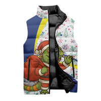 Curacao Christmas Sleeveless Puffer Jacket with Santa Lizard Crown Gifts Snowflakes and Holiday Icons Design - Wonder Print Shop