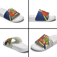Curacao Christmas Slide Sandals with Santa Lizard Crown Gifts Snowflakes and Holiday Icons Design - Wonder Print Shop