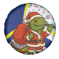 Curacao Christmas Spare Tire Cover with Santa Lizard Crown Gifts Snowflakes and Holiday Icons Design - Wonder Print Shop