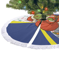 Curacao Christmas Tree Skirt with Santa Lizard Crown Gifts Snowflakes and Holiday Icons Design - Wonder Print Shop