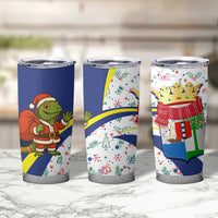 Curacao Christmas Tumbler Cup with Santa Lizard Crown Gifts Snowflakes and Holiday Icons Design - Wonder Print Shop