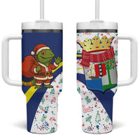 Curacao Christmas Tumbler With Handle with Santa Lizard Crown Gifts Snowflakes and Holiday Icons Design - Wonder Print Shop