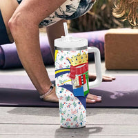 Curacao Christmas Tumbler With Handle with Santa Lizard Crown Gifts Snowflakes and Holiday Icons Design - Wonder Print Shop