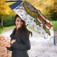 Curacao Christmas Umbrella with Santa Lizard Crown Gifts Snowflakes and Holiday Icons Design - Wonder Print Shop