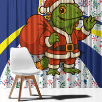 Curacao Christmas Window Curtain with Santa Lizard Crown Gifts Snowflakes and Holiday Icons Design - Wonder Print Shop