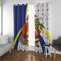 Curacao Christmas Window Curtain with Santa Lizard Crown Gifts Snowflakes and Holiday Icons Design - Wonder Print Shop