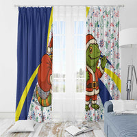 Curacao Christmas Window Curtain with Santa Lizard Crown Gifts Snowflakes and Holiday Icons Design - Wonder Print Shop