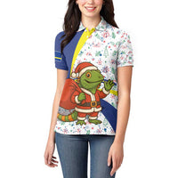Curacao Christmas Women Polo Shirt with Santa Lizard Crown Gifts Snowflakes and Holiday Icons Design - Wonder Print Shop