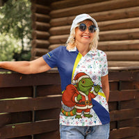 Curacao Christmas Women Polo Shirt with Santa Lizard Crown Gifts Snowflakes and Holiday Icons Design - Wonder Print Shop