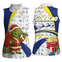 Curacao Christmas Women Sleeveless Polo Shirt with Santa Lizard Crown Gifts Snowflakes and Holiday Icons Design - Wonder Print Shop