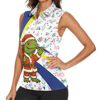 Curacao Christmas Women Sleeveless Polo Shirt with Santa Lizard Crown Gifts Snowflakes and Holiday Icons Design - Wonder Print Shop