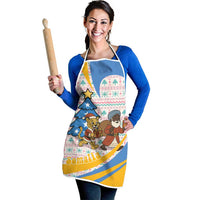 Somalia Christmas Apron with Santa Cheetah Christmas Tree Village Scene and Festive Snowflake - Wonder Print Shop