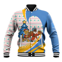 Somalia Christmas Baseball Jacket with Santa Cheetah Christmas Tree Village Scene and Festive Snowflake - Wonder Print Shop
