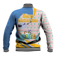 Somalia Christmas Baseball Jacket with Santa Cheetah Christmas Tree Village Scene and Festive Snowflake - Wonder Print Shop