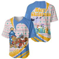 Somalia Christmas Baseball Jersey with Santa Cheetah Christmas Tree Village Scene and Festive Snowflake - Wonder Print Shop