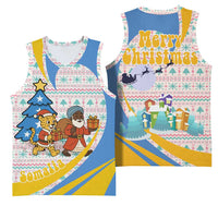 Somalia Christmas Basketball Jersey with Santa Cheetah Christmas Tree Village Scene and Festive Snowflake - Wonder Print Shop