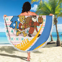 Somalia Christmas Beach Blanket with Santa Cheetah Christmas Tree Village Scene and Festive Snowflake - Wonder Print Shop