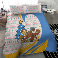 Somalia Christmas Bedding Set with Santa Cheetah Christmas Tree Village Scene and Festive Snowflake - Wonder Print Shop