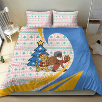 Somalia Christmas Bedding Set with Santa Cheetah Christmas Tree Village Scene and Festive Snowflake - Wonder Print Shop