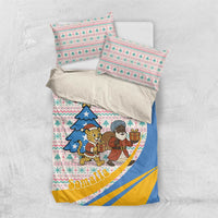 Somalia Christmas Bedding Set with Santa Cheetah Christmas Tree Village Scene and Festive Snowflake - Wonder Print Shop