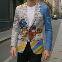 Somalia Christmas Blazer with Santa Cheetah Christmas Tree Village Scene and Festive Snowflake - Wonder Print Shop