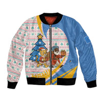 Somalia Christmas Bomber Jacket with Santa Cheetah Christmas Tree Village Scene and Festive Snowflake - Wonder Print Shop