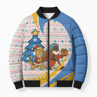 Somalia Christmas Bomber Puffer Jacket with Santa Cheetah Christmas Tree Village Scene and Festive Snowflake - Wonder Print Shop