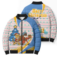 Somalia Christmas Bomber Puffer Jacket with Santa Cheetah Christmas Tree Village Scene and Festive Snowflake - Wonder Print Shop