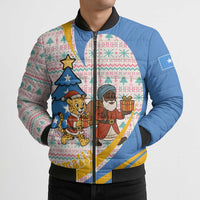 Somalia Christmas Bomber Puffer Jacket with Santa Cheetah Christmas Tree Village Scene and Festive Snowflake - Wonder Print Shop