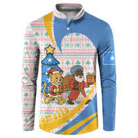 Somalia Christmas Button Sweatshirt with Santa Cheetah Christmas Tree Village Scene and Festive Snowflake - Wonder Print Shop