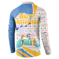 Somalia Christmas Button Sweatshirt with Santa Cheetah Christmas Tree Village Scene and Festive Snowflake - Wonder Print Shop