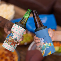 Somalia Christmas 4 in 1 Can Cooler Tumbler with Santa Cheetah Christmas Tree Village Scene and Festive Snowflake - Wonder Print Shop