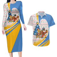 Somalia Christmas Couples Matching Long Sleeve Bodycon Dress and Hawaiian Shirt with Santa Cheetah Christmas Tree Village Scene and Festive Snowflake - Wonder Print Shop