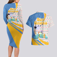 Somalia Christmas Couples Matching Long Sleeve Bodycon Dress and Hawaiian Shirt with Santa Cheetah Christmas Tree Village Scene and Festive Snowflake - Wonder Print Shop