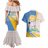 Somalia Christmas Couples Matching Mermaid Dress and Hawaiian Shirt with Santa Cheetah Christmas Tree Village Scene and Festive Snowflake - Wonder Print Shop