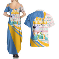 Somalia Christmas Couples Matching Summer Maxi Dress and Hawaiian Shirt with Santa Cheetah Christmas Tree Village Scene and Festive Snowflake - Wonder Print Shop