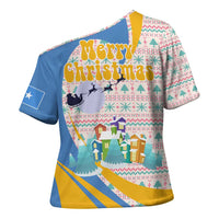 Somalia Christmas Cross Shoulder Shirt with Santa Cheetah Christmas Tree Village Scene and Festive Snowflake - Wonder Print Shop